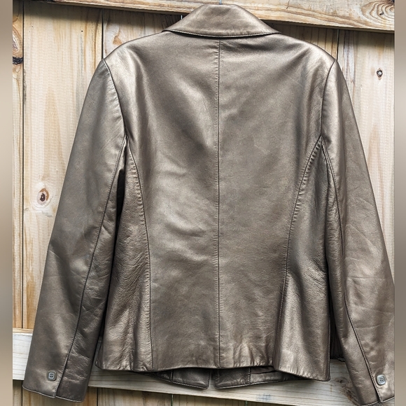 TRIBAL Vintage Y2K Soft Genuine Leather Structured Bronze Blazer 6 - Picture 2 of 5